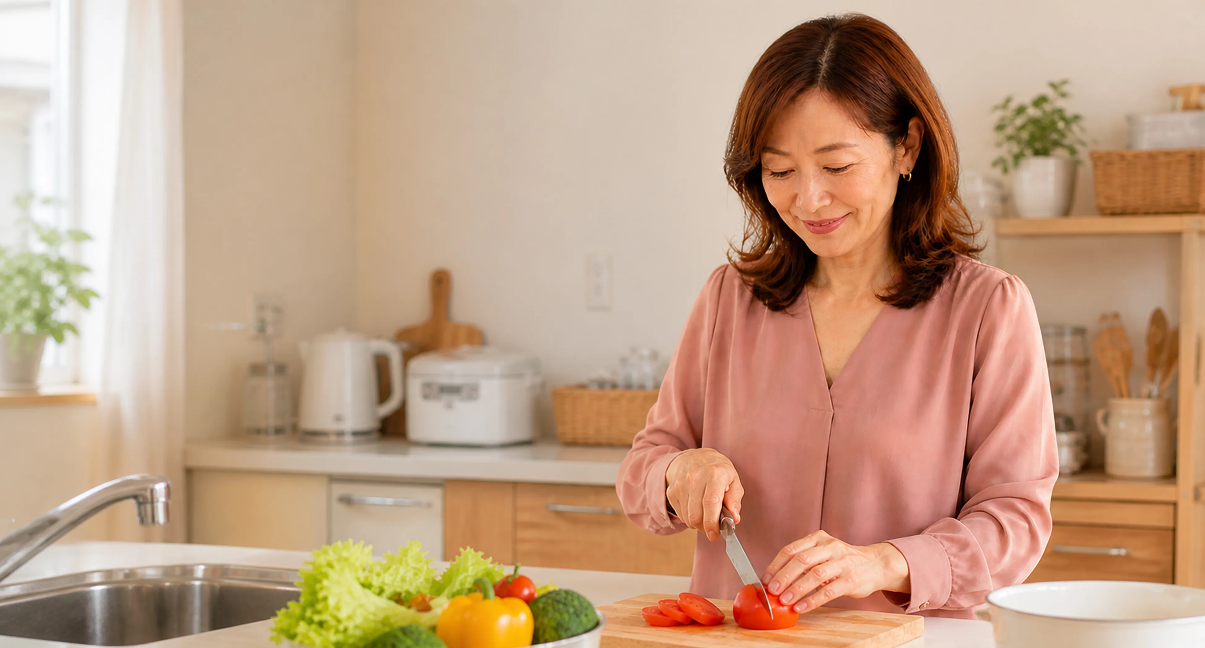 キッチンで料理をする女性